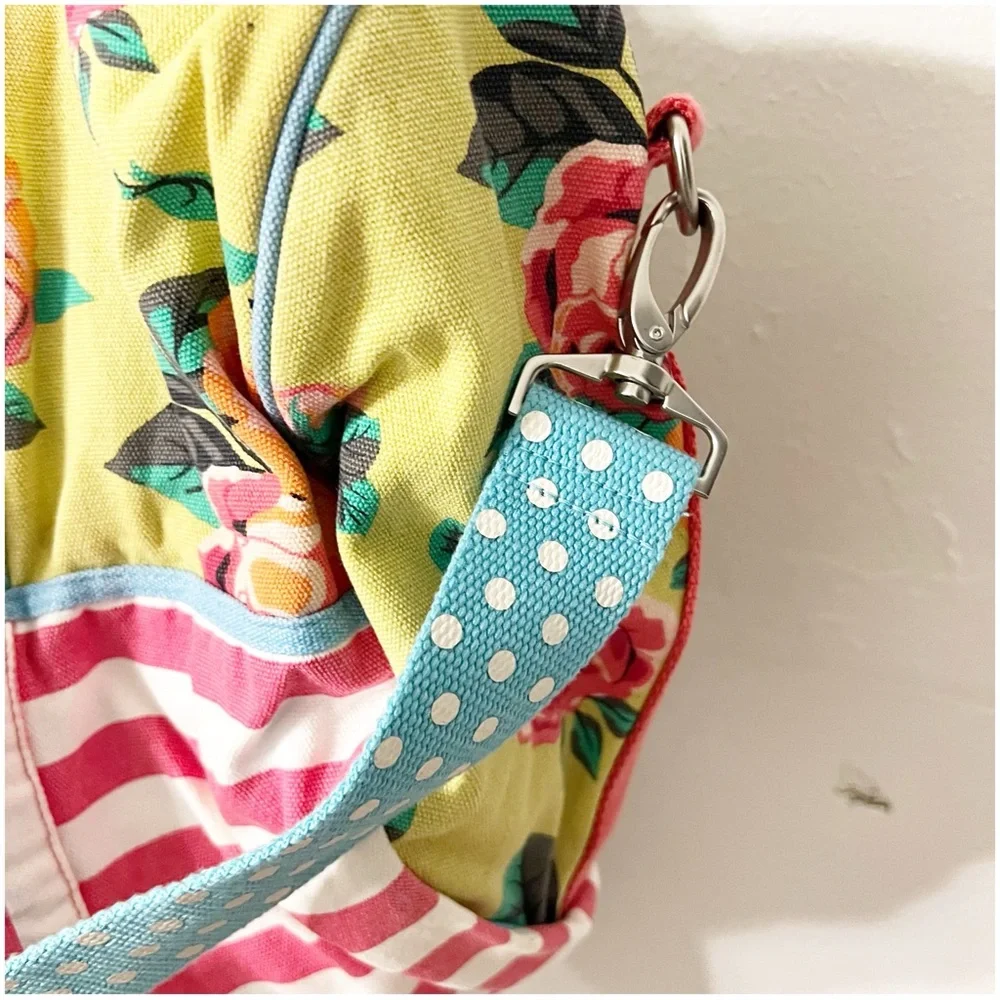 Matilda Jane Yellow Floral & Coral Stripe Tote with Teal Polka-Dot Handles